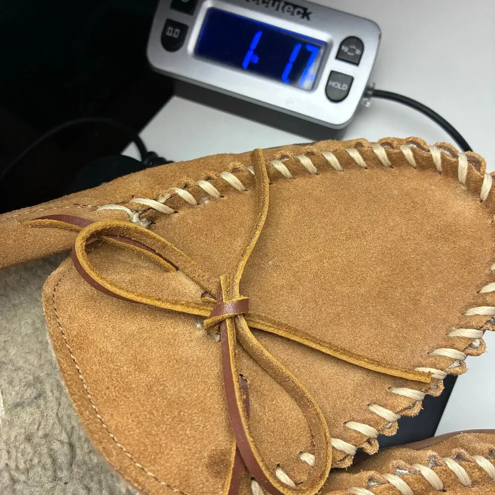 Minnetonka Moccasin Slipper Shoes Men Size 9 Chestnut Leather Slip On READ